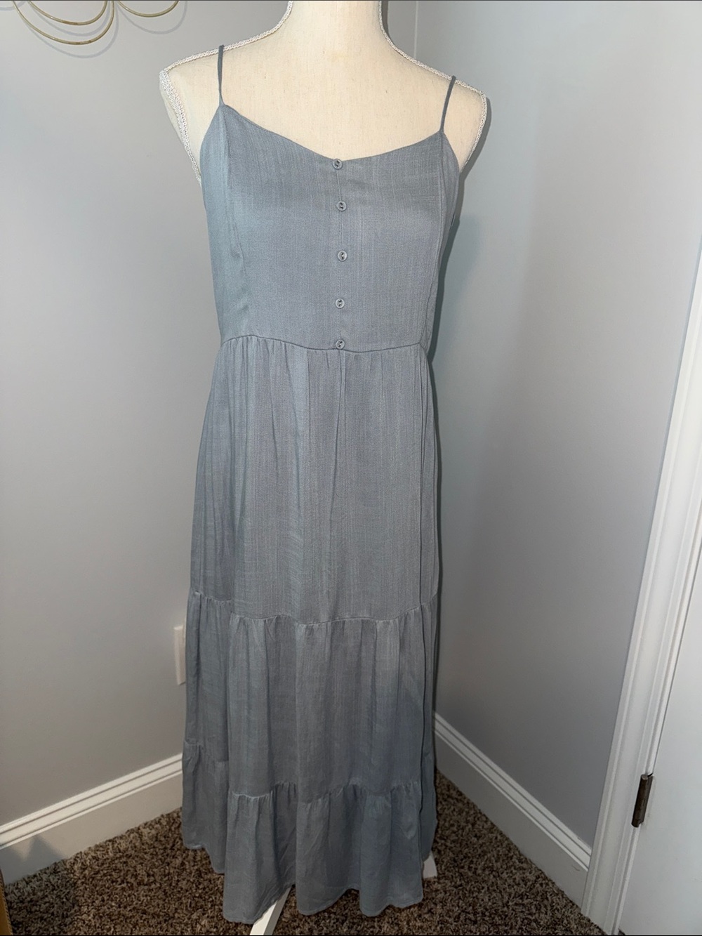 BE COOL Bluish grey Spaghetti Strap Tiered Maxi Dress